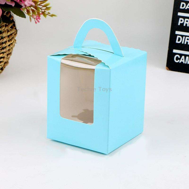 30 PCS Transparent Window 1 Piece Cardboard Portable Cup Cake Box Mousse Pastry Box Blue