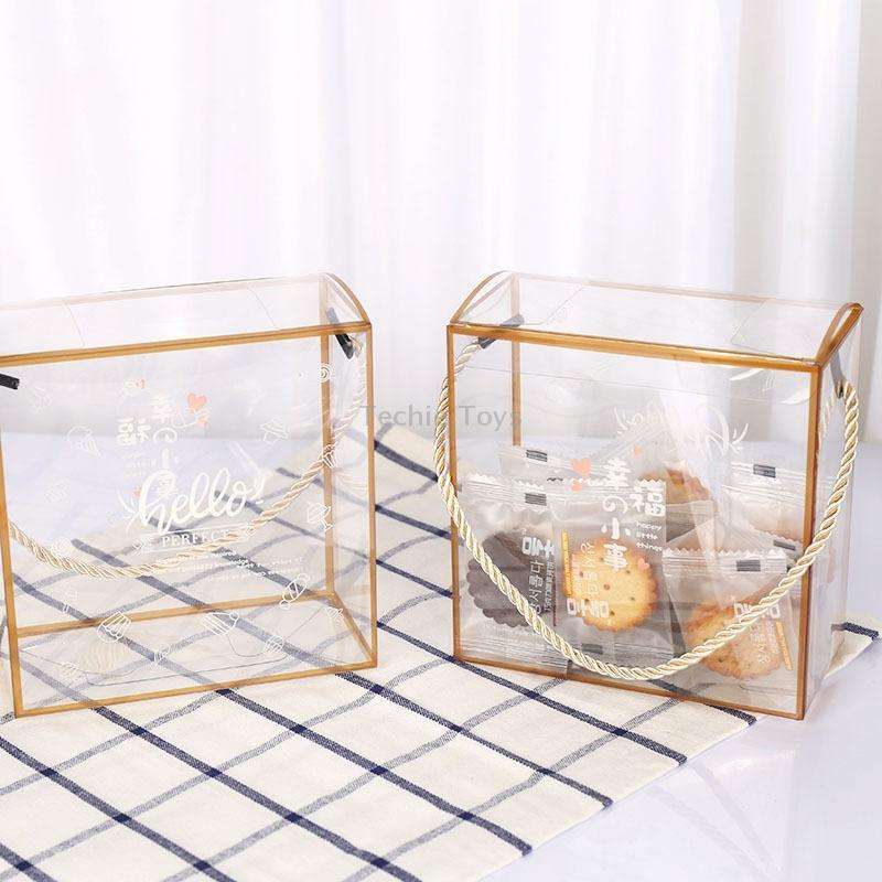 10 PCS Snowflake Pastry Packaging Box Transparent Gift Box(Golden Border Transparent)