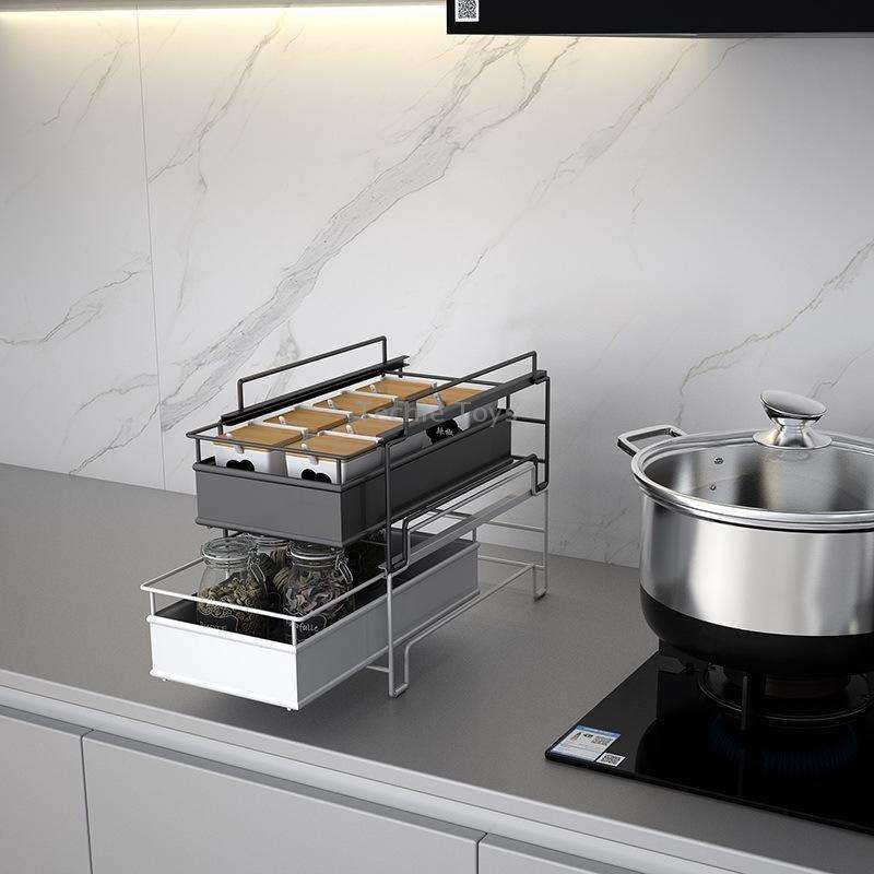 Kitchen Countertop Under Sink Spice Racks Can Be Stacked With Multi-Layer Pull-Out Storage Wrought I