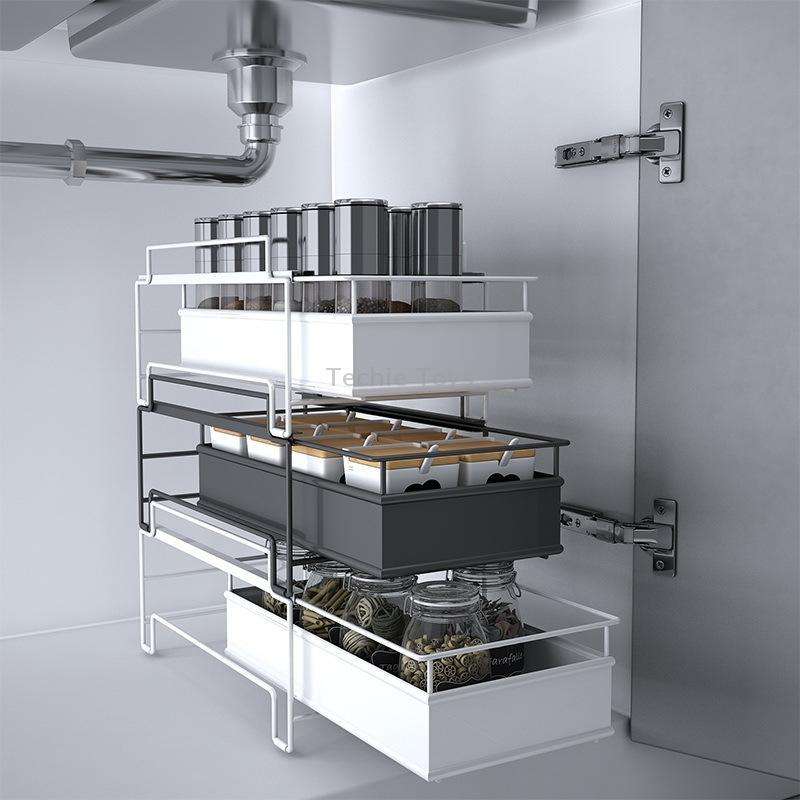 Kitchen Countertop Under Sink Spice Racks Can Be Stacked With Multi-Layer Pull-Out Storage Wrought I