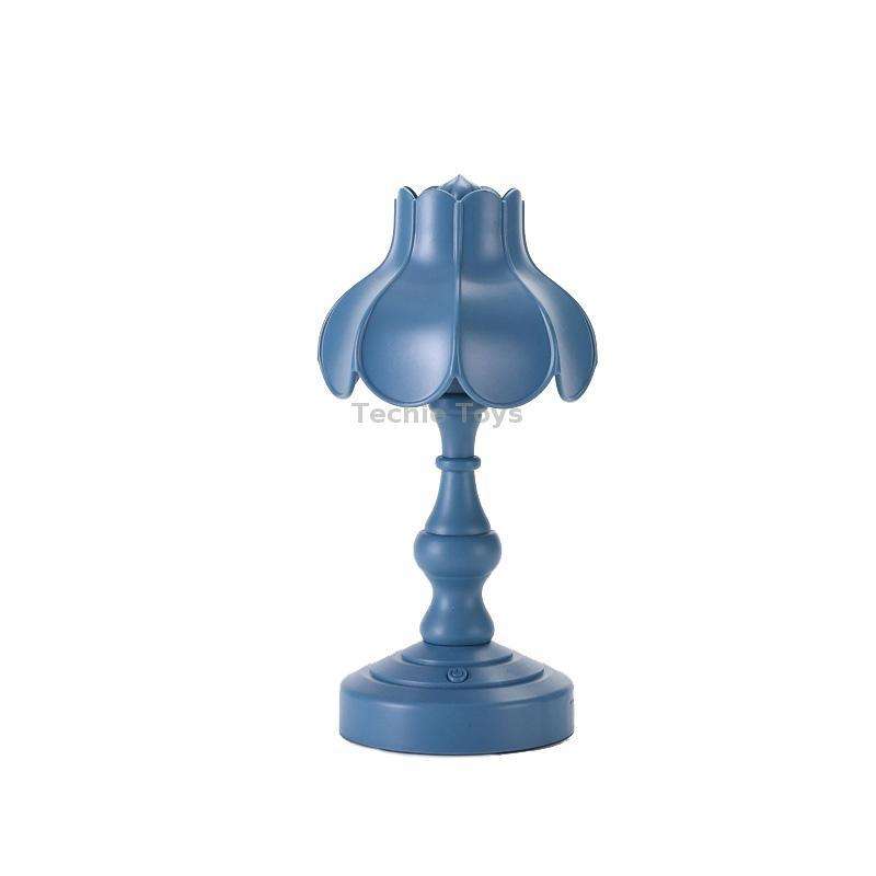 Retro Charging Table Lamp Bedroom Bed LED Eye Protection Light(LD05 Lotus Gray Blue)
