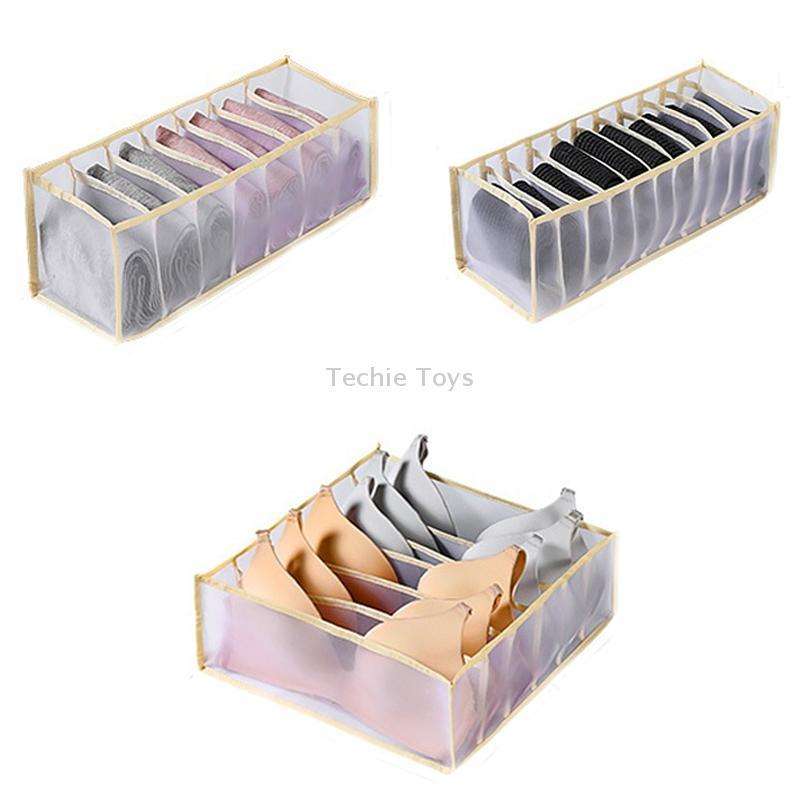 3 in 1 Underwear Drawer Storage Box Household Socks Folding Storage Box(Beige)