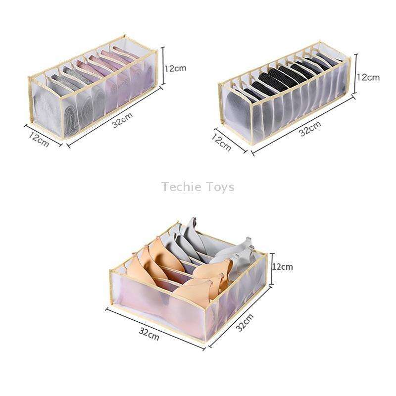 3 in 1 Underwear Drawer Storage Box Household Socks Folding Storage Box(Beige)