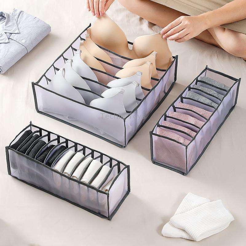 3 in 1 Underwear Drawer Storage Box Household Socks Folding Storage Box(Beige)