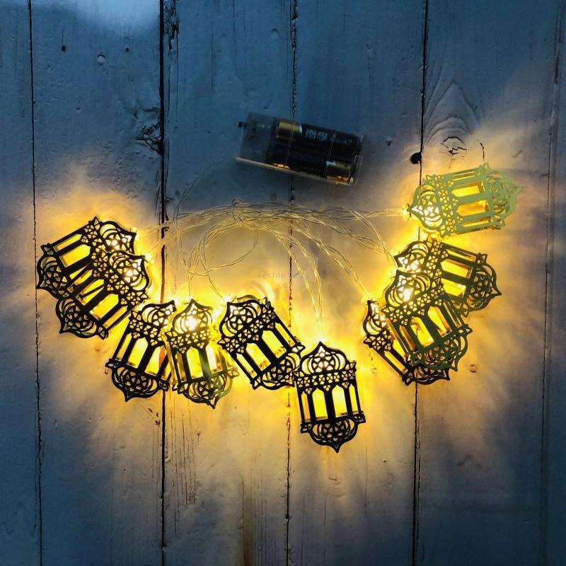 1.65m 10 LEDs Eid Al-Fitr Festival Iron Art String Lights Ramadan LED Decoration Pendant(Warm White