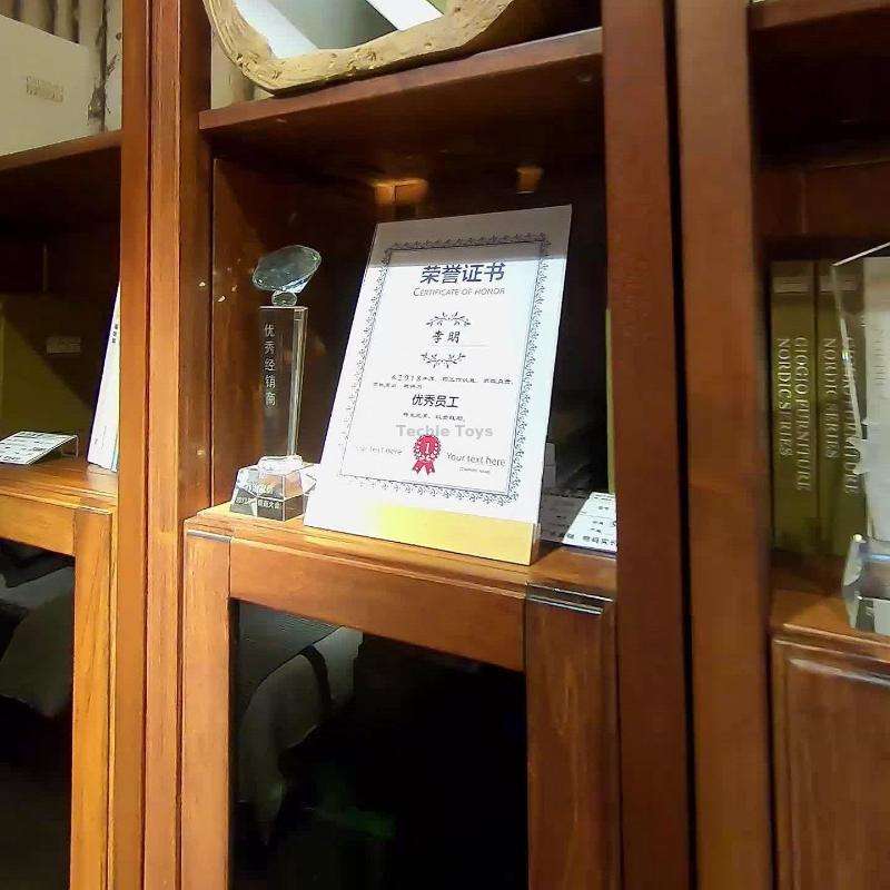 Transparent Acrylic Wooden Base Certificate Photo Frame Vertical Walnut