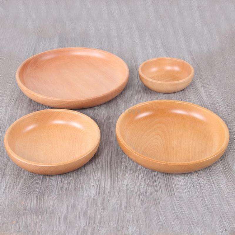 Round Fruit Plate Salad Bowl Thick Wood Dried Fruit Plate Fruit Sushi Plate, Specification: 15cm