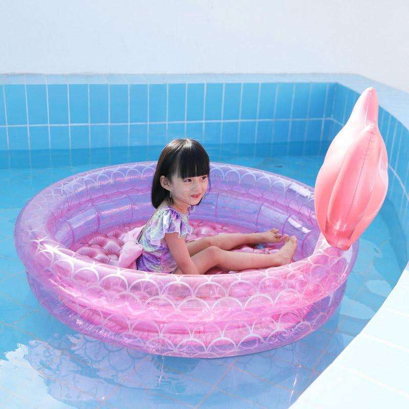 Inflatable Mermaid Shape Pool Home Children Baby Pink Round Swimming Pool Floating Air Cushion, Size