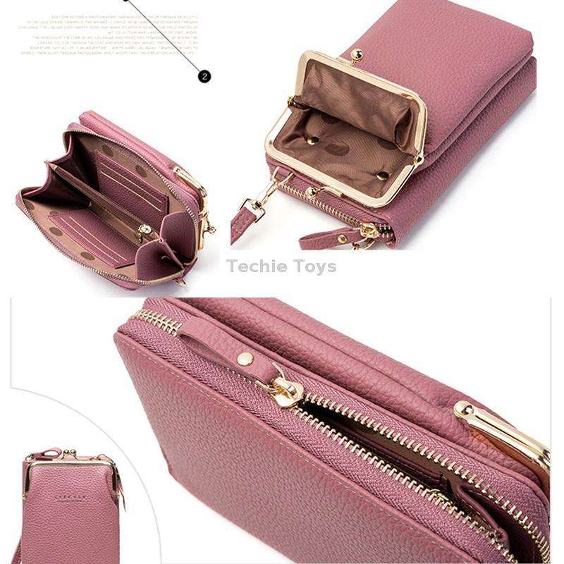 H2107 Ladies Mobile Phone Bag Shoulder Messenger Bag Pebbled Zipper Wallet(Light Blue)