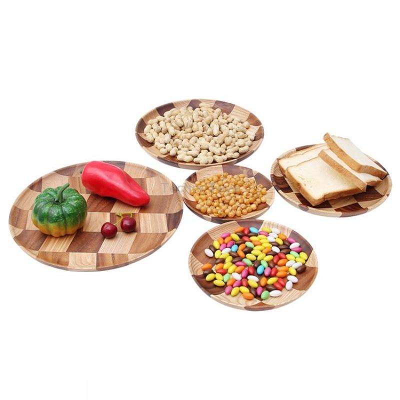 Wooden Tray Dinner Plate Household Fruit Cake Dessert Plate Wooden Dish Round 18cm