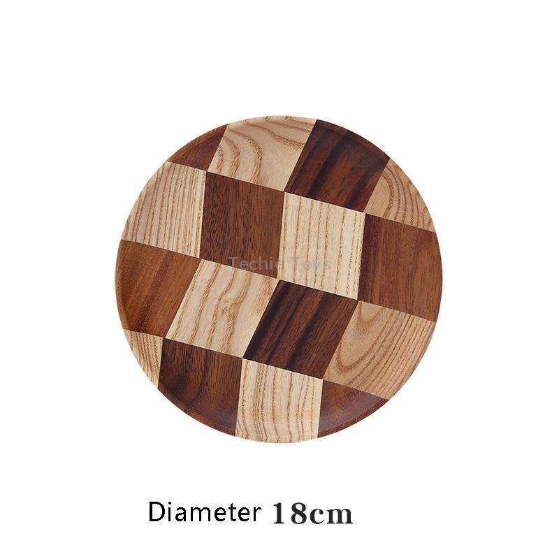 Wooden Tray Dinner Plate Household Fruit Cake Dessert Plate Wooden Dish Round 18cm