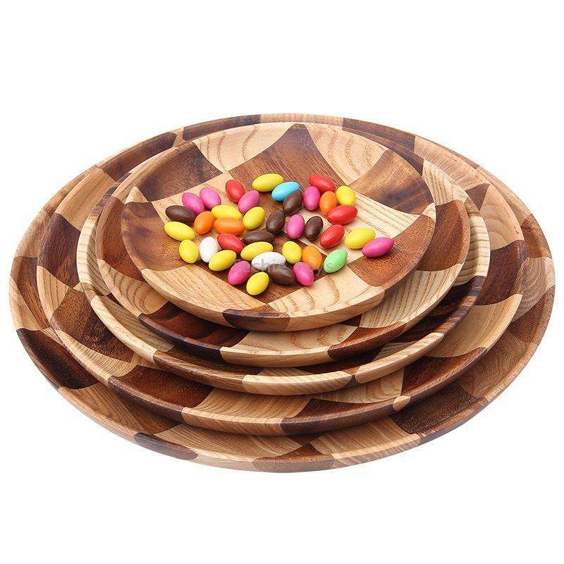 Wooden Tray Dinner Plate Household Fruit Cake Dessert Plate Wooden Dish Round 18cm