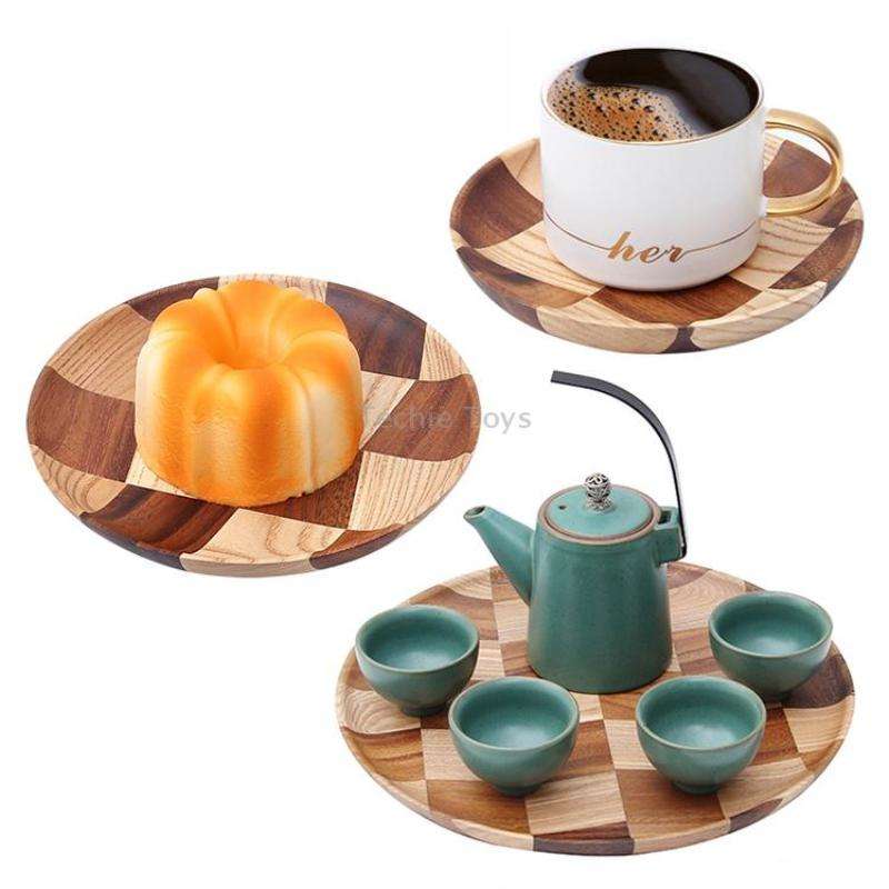 Wooden Tray Dinner Plate Household Fruit Cake Dessert Plate Wooden Dish Round 18cm