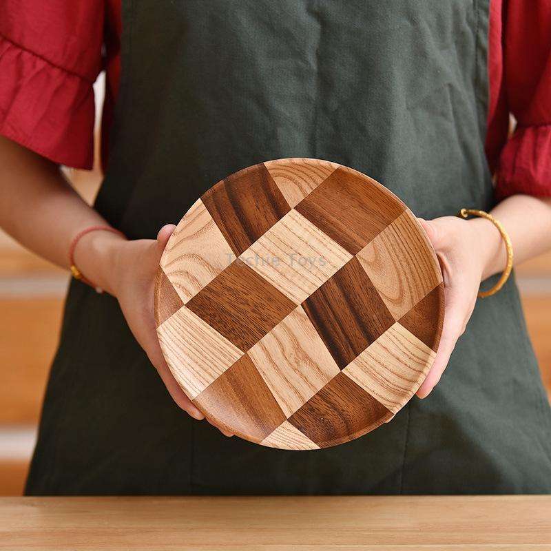 Wooden Tray Dinner Plate Household Fruit Cake Dessert Plate Wooden Dish Round 18cm