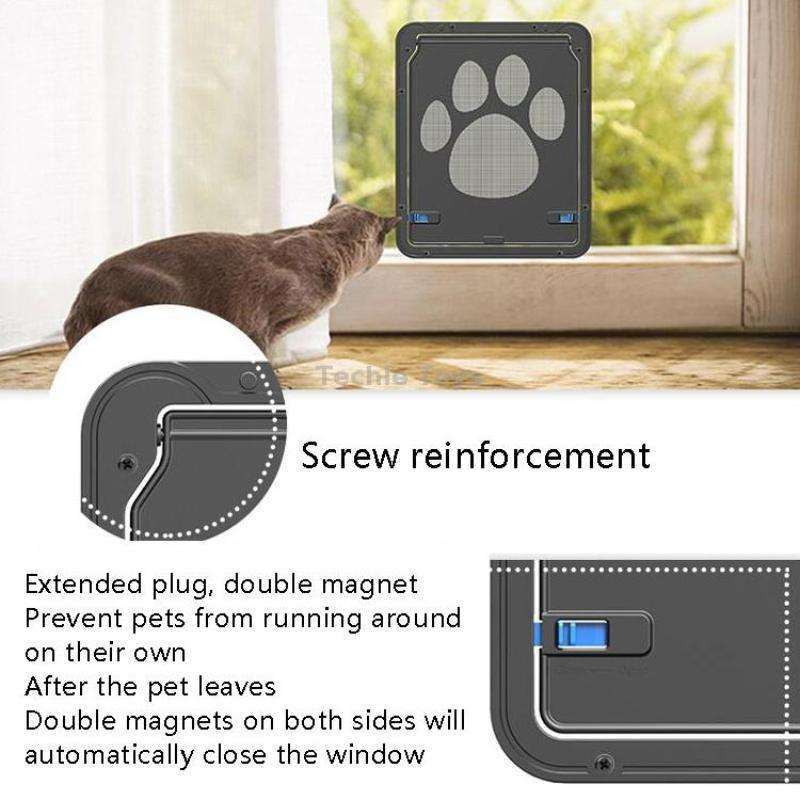 Pet Supplies Dog Paw Print Door Bite-Proof Small Dog Cat Screen Window Door Cat And Dog Door(Black)