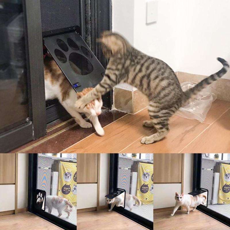 Pet Supplies Dog Paw Print Door Bite-Proof Small Dog Cat Screen Window Door Cat And Dog Door(Black)