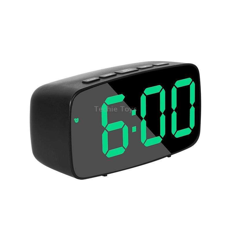 Mirror Bedside Alarm Clock Battery Plug-In Dual-Purpose LED Clock, Colour: Arc-shaped Black Shell (B