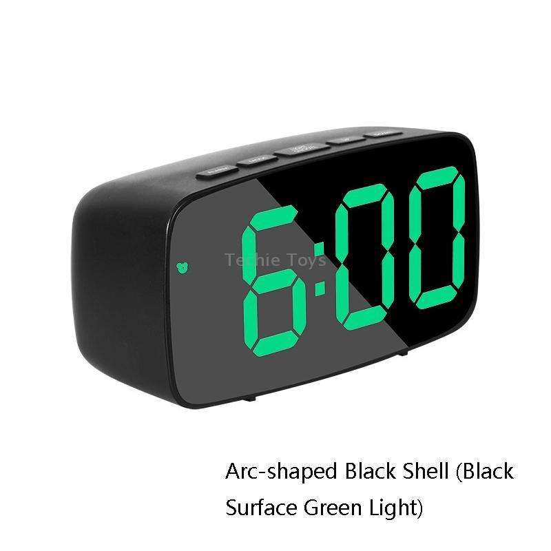Mirror Bedside Alarm Clock Battery Plug-In Dual-Purpose LED Clock, Colour: Arc-shaped Black Shell (B