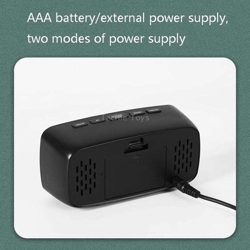 Mirror Bedside Alarm Clock Battery Plug-In Dual-Purpose LED Clock, Colour: Arc-shaped Black Shell (B