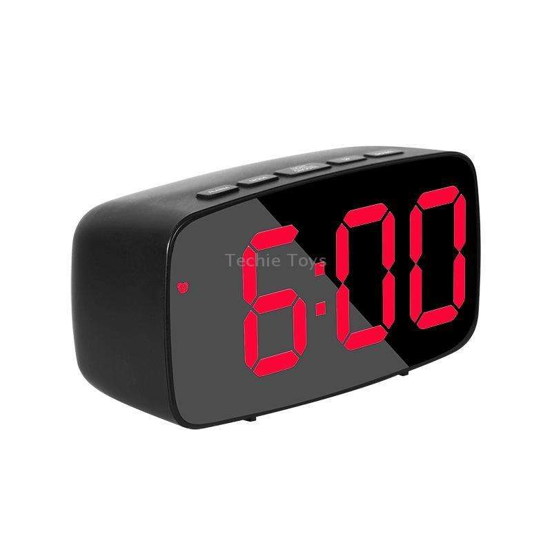 Mirror Bedside Alarm Clock Battery Plug-In Dual-Purpose LED Clock, Colour: Arc-shaped Black Shell (B