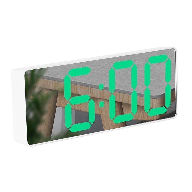 Mirror Bedside Alarm Clock Battery Plug-In Dual-Purpose LED Clock, Colour: Rectangular White Shell (