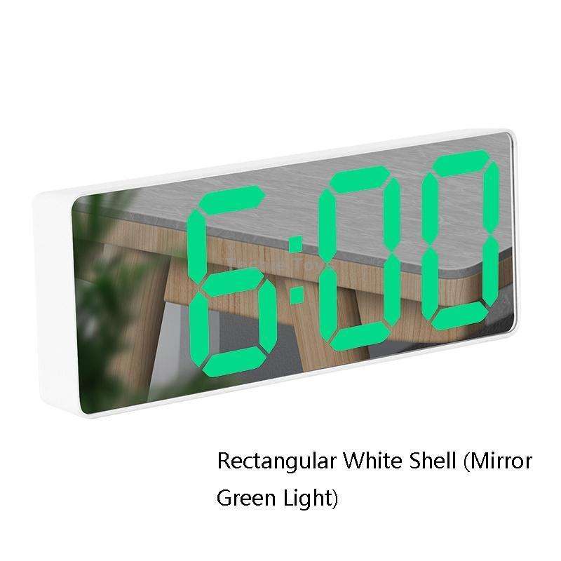 Mirror Bedside Alarm Clock Battery Plug-In Dual-Purpose LED Clock, Colour: Rectangular White Shell (