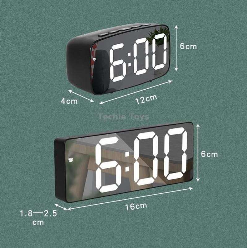 Mirror Bedside Alarm Clock Battery Plug-In Dual-Purpose LED Clock, Colour: Rectangular White Shell (