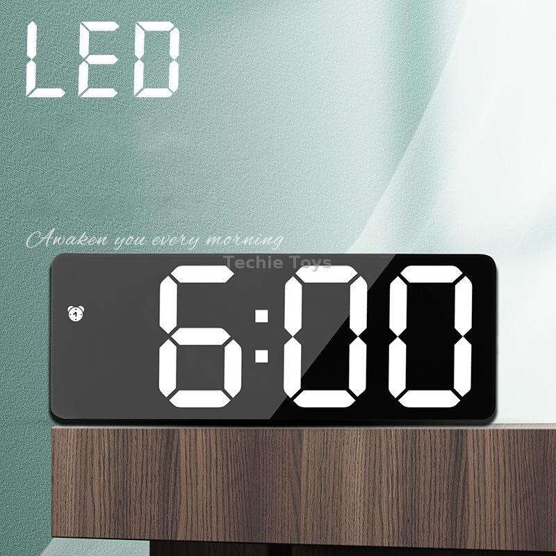 Mirror Bedside Alarm Clock Battery Plug-In Dual-Purpose LED Clock, Colour: Rectangular White Shell (