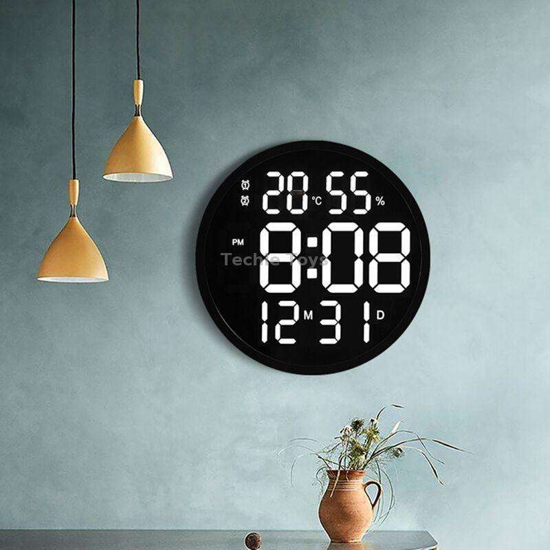 6620 12 Inch LED Simple Wall Clock Living Room Round Silent Digital Temperature And Humidity Electro