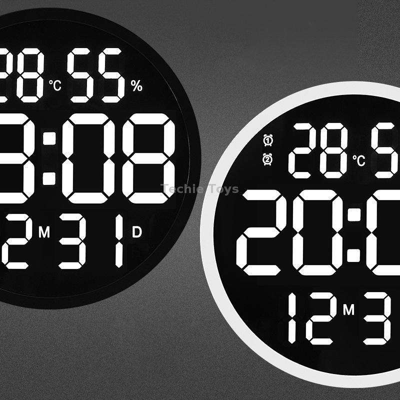 6620 12 Inch LED Simple Wall Clock Living Room Round Silent Digital Temperature And Humidity Electro