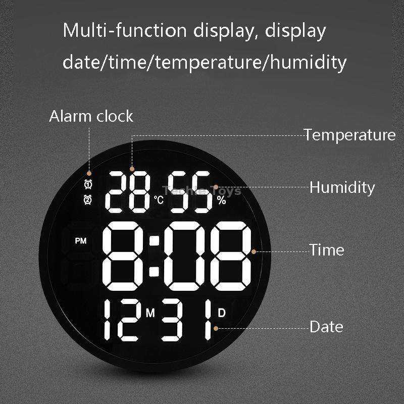 6620 12 Inch LED Simple Wall Clock Living Room Round Silent Digital Temperature And Humidity Electro