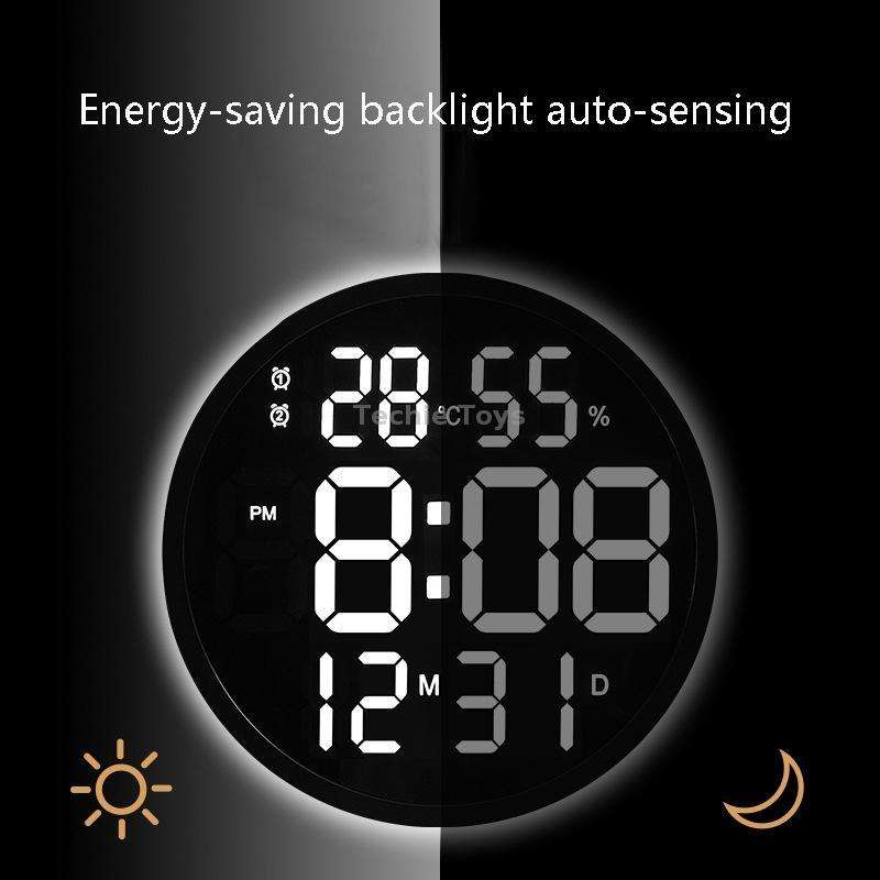 6620 12 Inch LED Simple Wall Clock Living Room Round Silent Digital Temperature And Humidity Electro