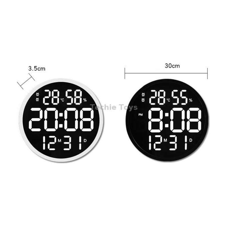 6620 12 Inch LED Simple Wall Clock Living Room Round Silent Digital Temperature And Humidity Electro