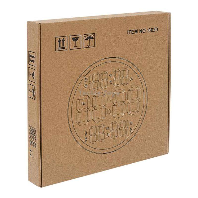 6620 12 Inch LED Simple Wall Clock Living Room Round Silent Digital Temperature And Humidity Electro