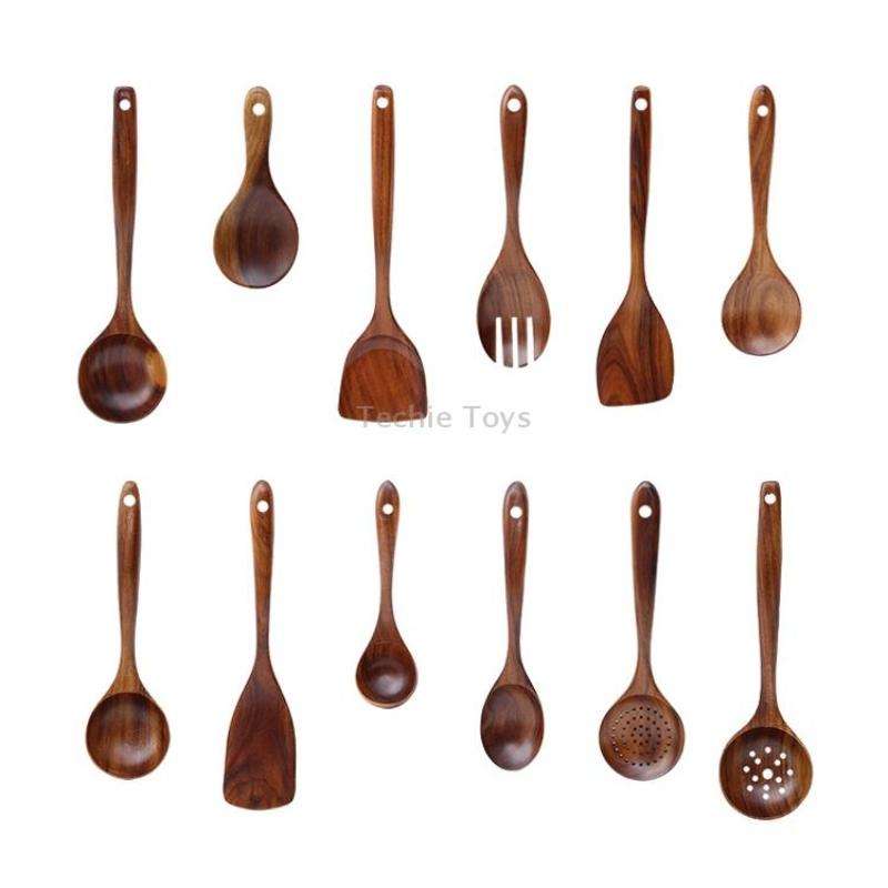 Non-Stick Pot Wood Spoon Teak Scoop Tableware Long Handle Filter Spoon