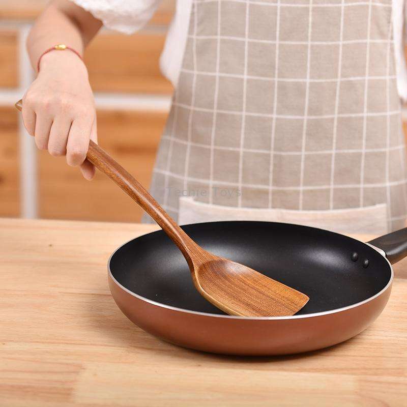 Non-Stick Pot Wood Spoon Teak Scoop Tableware Long Handle Filter Spoon