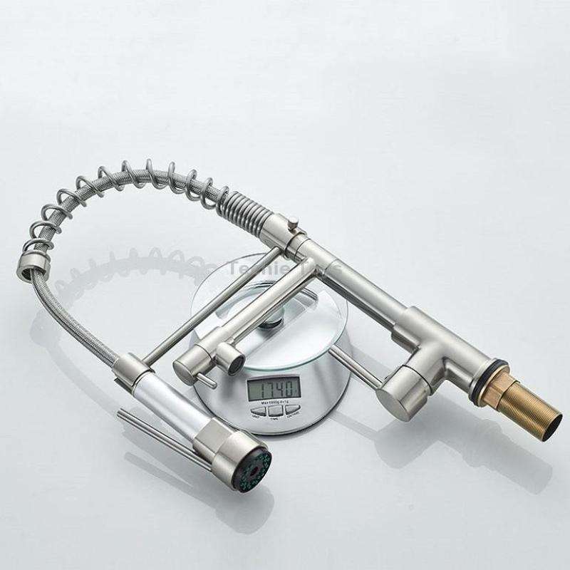 Copper And Nickel Brushed Double Outlet Spring Faucet Rotatable Kitchen Hot And Cold Water Faucet, S