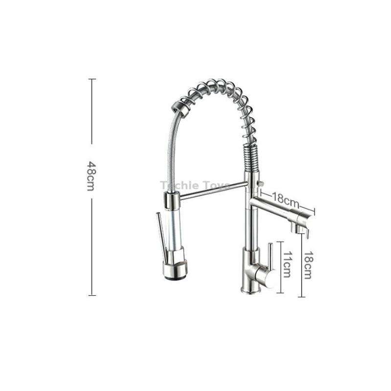Copper And Nickel Brushed Double Outlet Spring Faucet Rotatable Kitchen Hot And Cold Water Faucet, S
