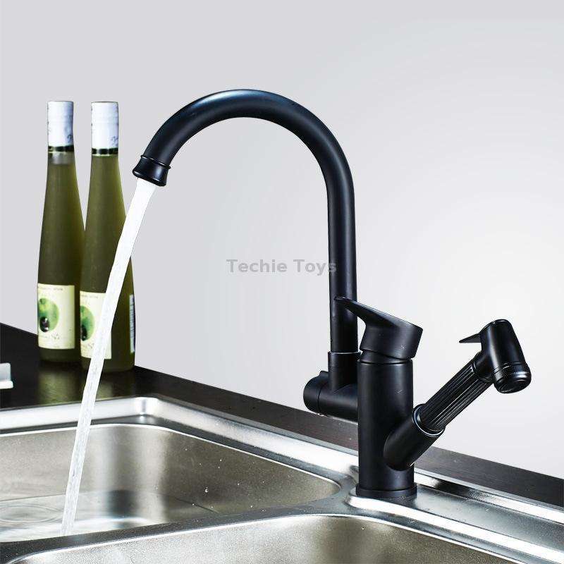 Kitchen Pull-Out Double Faucet Water Table Hot And Cold Water Faucet, Specification: Wheel Bending P