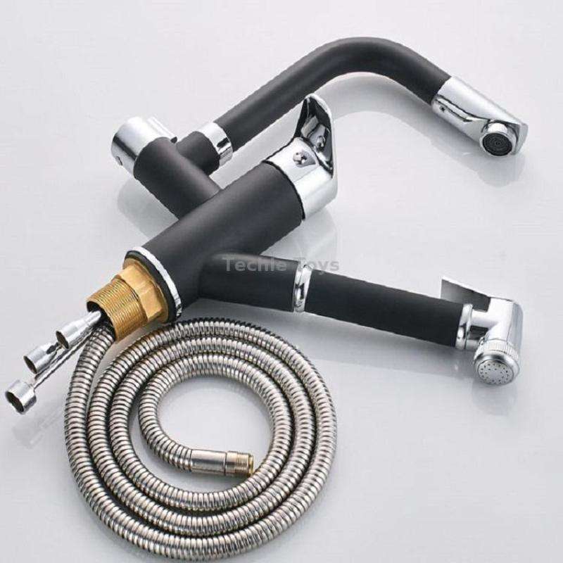Kitchen Pull-Out Double Faucet Water Table Hot And Cold Water Faucet, Specification: Wheel Bending P