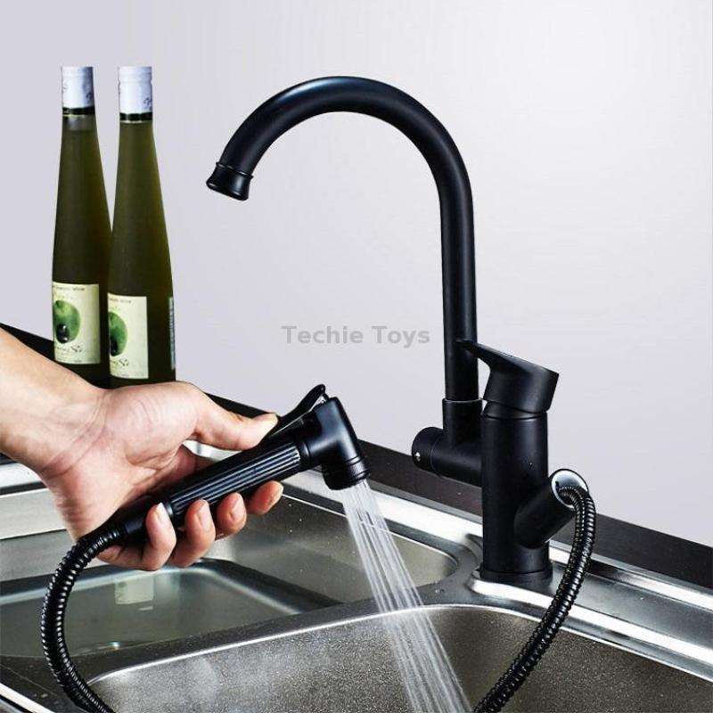 Kitchen Pull-Out Double Faucet Water Table Hot And Cold Water Faucet, Specification: Wheel Bending P
