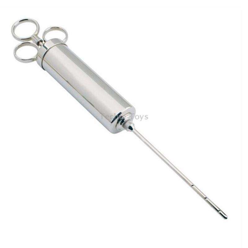 Stainless Steel Seasoning Steak Syringe Turkey Needle Set With Cleaning Silicone Brush(Blue)