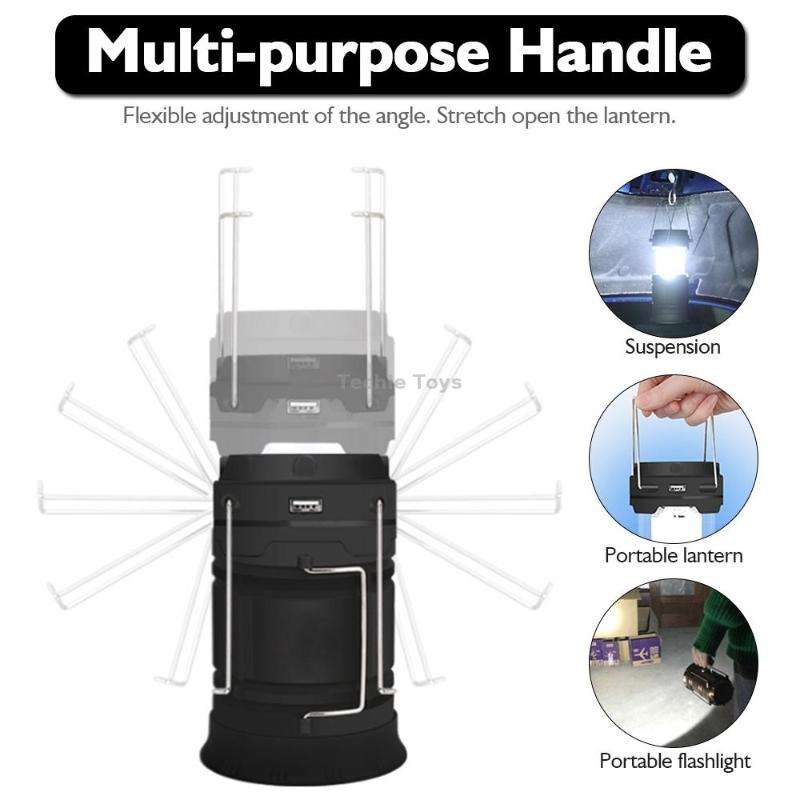 LED Tent Light Solar Rechargeable Camping Light Stretchable Multifunctional Lantern, Support USB Out