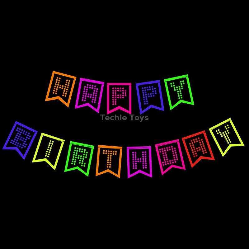 54 In 1 Fluorescent Party Decorations Fluorescent Letters Birthday Pull Flag Cake Insert Balloon Set