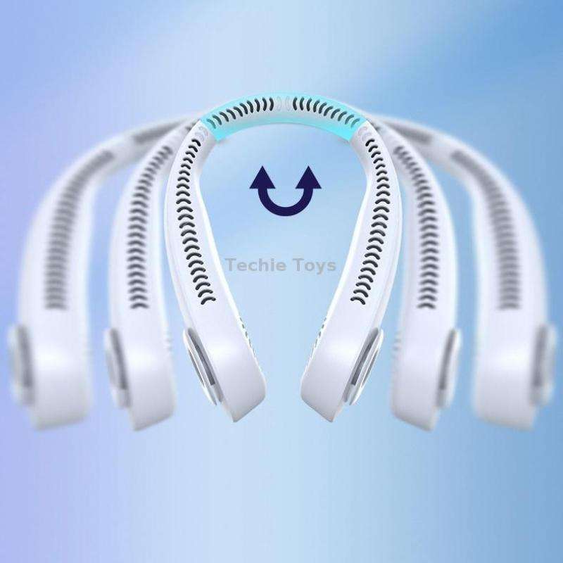 Four-Way Air Outlet Quickly Cools Down Portable Hanging Neck USB Fan(White)