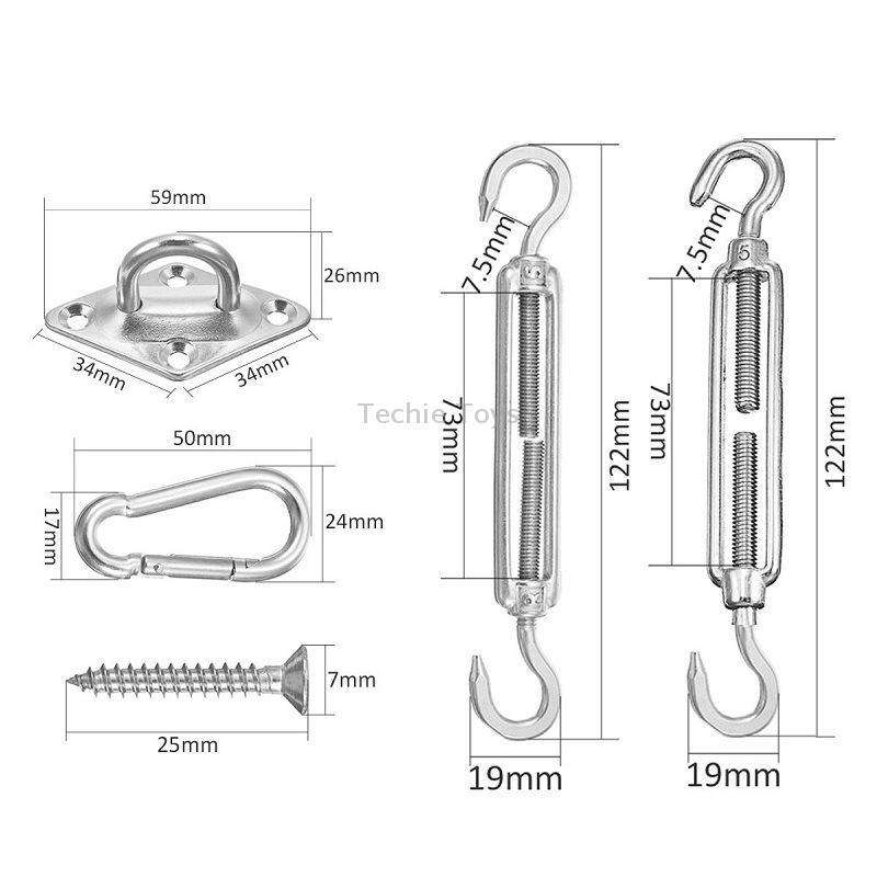 18 PCS / Set Shade Sail 304 Stainless Steel Accessories Outdoor Shade Flower Basket Screws Diamond D