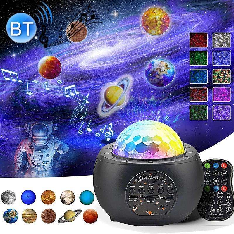 DQ-M3 LED Rotating Starry Sky Light Bluetooth Music Planets Ocean Projector Support TF Card,Style: R