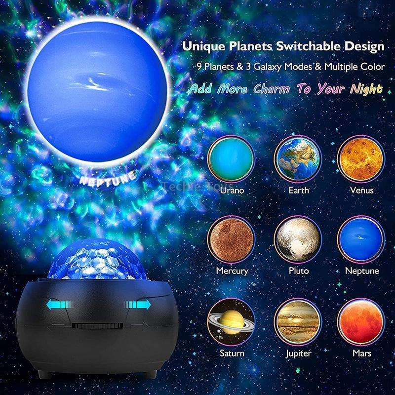 DQ-M3 LED Rotating Starry Sky Light Bluetooth Music Planets Ocean Projector Support TF Card,Style: R