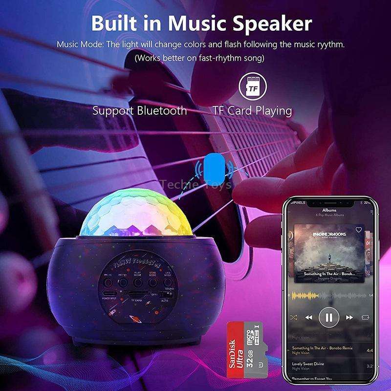 DQ-M3 LED Rotating Starry Sky Light Bluetooth Music Planets Ocean Projector Support TF Card,Style: R