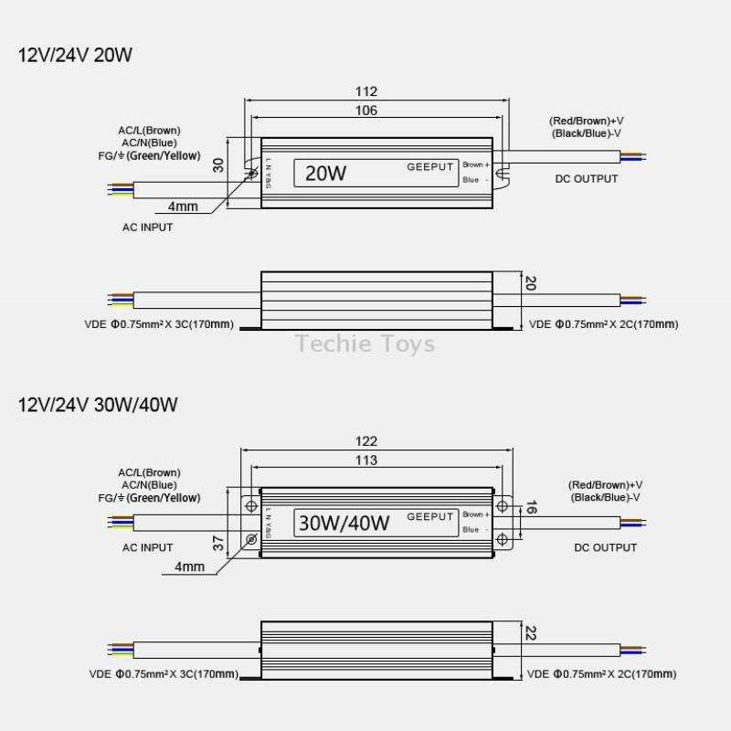 GEEPUT 220V To 24V LED Waterproof Power Supply Switch Transformer, Model: 1.25A 30W